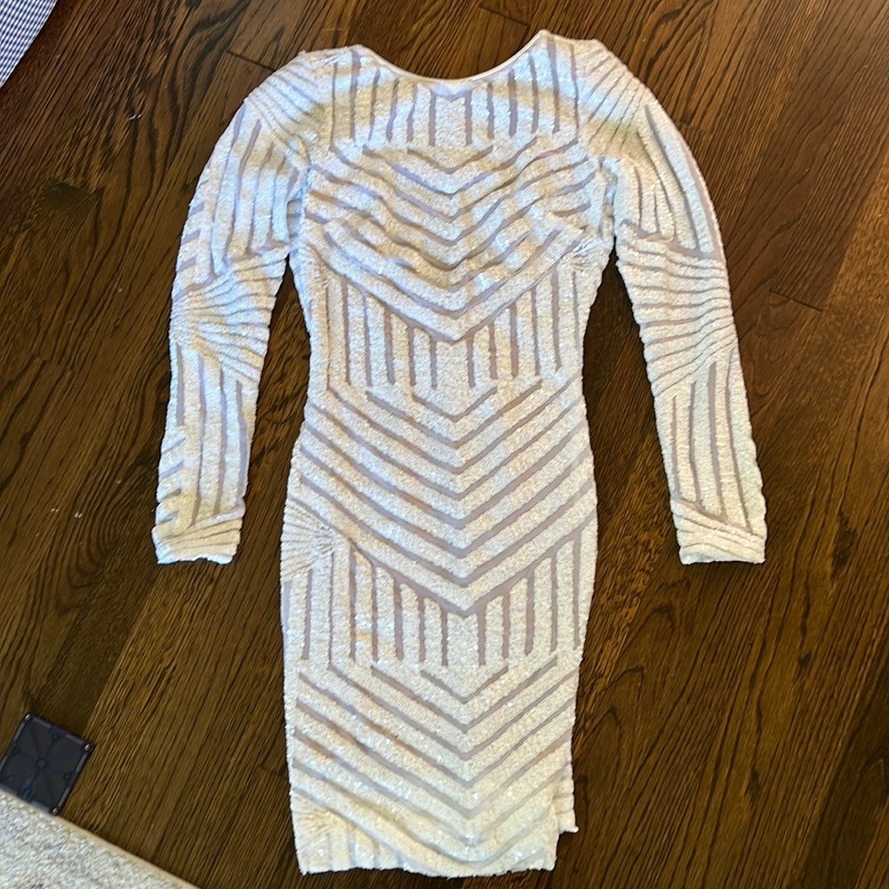 Dress the Population fitted midi white sequin dress